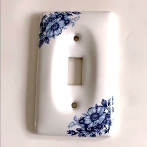 Vintage Porcelain Cottagecore Delft light switch plate cover white blue flowers